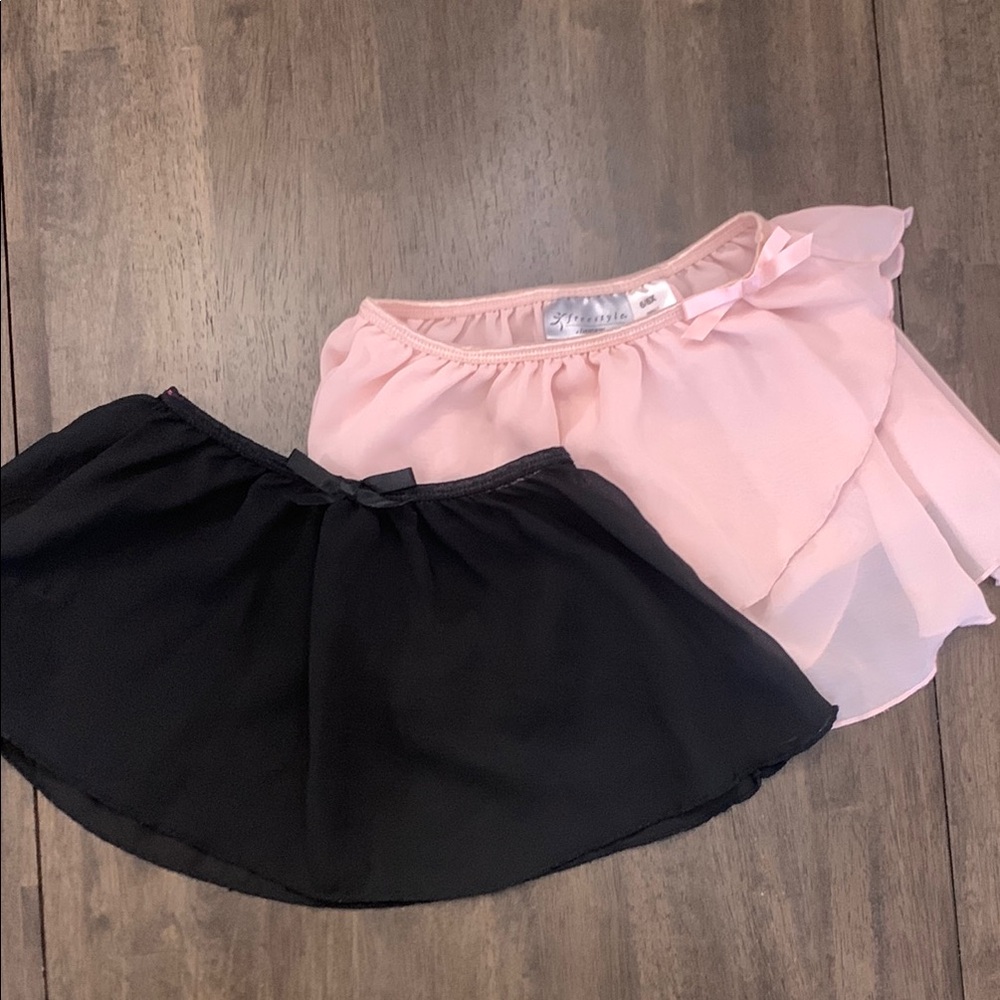 Elegant Pink and Black Kid’s Dance Sheer Skirt Set